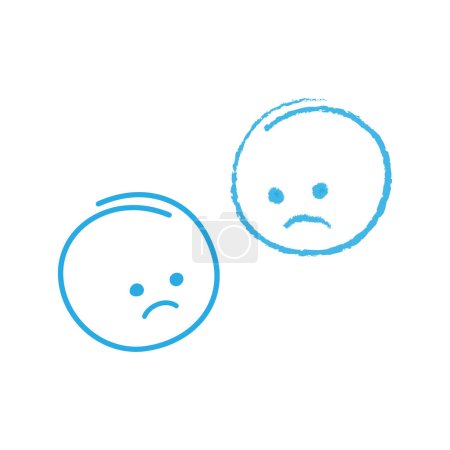 Ilustración de Boceto de 2 emoticonos tristes en azul de moda. Elementos de diseño para saludar con azul lunes u otro. Aislar. EPS. Vector para carteles, pancartas, - Imagen libre de derechos