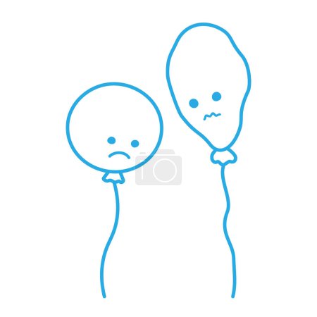 Ilustración de Dibujo de contorno de dos globos con cara triste en azul de moda. Elementos dibujados a mano para muchos usos. Aislar. EPS. Ilustración vectorial - Imagen libre de derechos