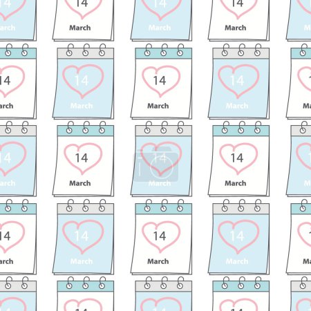 Seamless pattern of Calendar page with White Day date 14 March and heart shape stroke by hand around. Isolate. EPS. Vector for backdrop, wrapping, wallpaper or web, poster, banner, cards, price, label