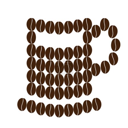 Tasse stylisée avec soucoupe de grains de café en brun tendance Logo Icône autocollant concept de conception Journée du café isoler EPS vecteur pour autocollant, icône, logo, bannière ou web, étiquette de prix, étiquette, annonce ou promo