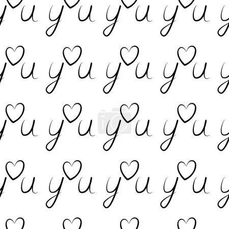 Love you Hand drawn lettering concept with outline hearts Seamless pattern or wallpaper calligraphic design idea Abstract background Texture Isolate EPS Vector for wrapping or web, print, greetings