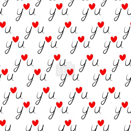 Love you Handwriting lettering concept with colorful hearts Seamless pattern Background Texture Isolate EPS Vector Wrapping, wallpaper or web, print, greetings back, banner calligraphic design idea