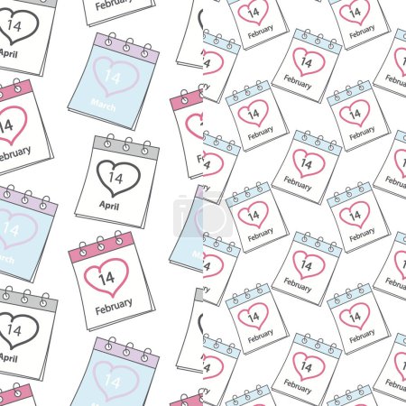 Calendar pages seamless patterns with St Valentines Day, White and Black Day date. Set of 2. Texture. Backdrop. Isolate. EPS. Vector for wallpaper, wrapping or web, posters, banner, label or price tag