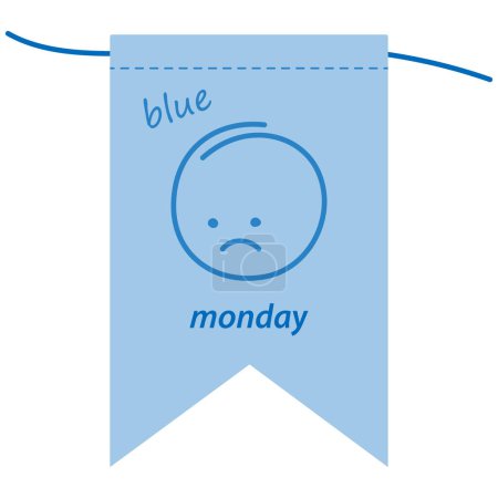 Ilustración de Blue Monday Concept Tag with Sad Face Emoticon on a holiday flag background Idea de diseño de motivación Aísla las tarjetas Vector EPS, póster, banner, folleto, valla publicitaria, saludos o invitación, etiqueta o web - Imagen libre de derechos