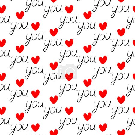 Love you Handgezeichneter Schriftzug mit dekorativer Herzform Nahtloses Muster Abstrakter Hintergrund Textur Isolate EPS Vector Vector Wrapping, Tapeten oder Karten, Poster, Grußbotschaften, Etikett oder Webkonzept