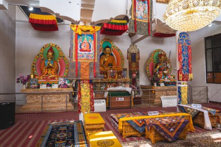 Photo for Leh, India - April 10, 2023: Interior of a temple at Spituk monastery - Royalty Free Image
