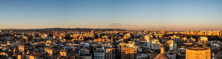 Panoramic view of Valencia city from Valencia Cathedral roof in the sunset