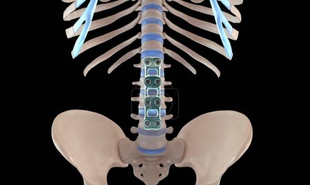 Téléchargez les photos : Illustration médicale 3D de la plaque lombaire antérieure de fixateur de colonne vertébrale de fixation orthopédique - en image libre de droit