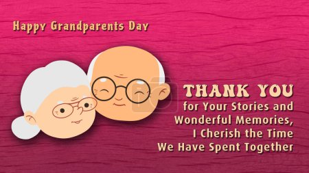 Happy Grandparents Day. Greeting Card Vector illustration. Cute cartoon grandparents on vintage magenta background