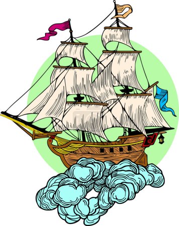 Ilustración de Barco de vela tradicional, ilustración del barco Clipper - Imagen libre de derechos