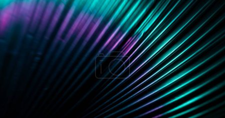 Photo for Gradient abstract background. Blur color beams. Music festival illumination. Defocused neon green purple blue glow on dark black ribbed texture free space holographic wallpaper. - Royalty Free Image