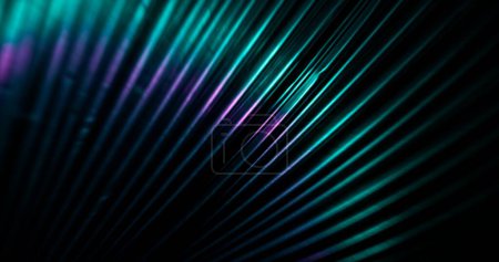 Photo for Neon gradient rays. Music abstract background. Festival illumination. Defocused fluorescent green pink blue color light on dark black free space poster. - Royalty Free Image