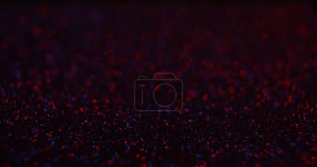 Photo for Bokeh sparkles background. Showcase scene. Night party light. Defocused neon red purple blue color circles glow texture on dark black abstract free space wallpaper. - Royalty Free Image