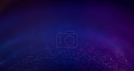 Blur neon glow. Fluorescent background. Bokeh reflection. Defocused blue purple color gradient light flare on dark abstract holographic poster with copy space.