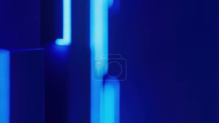 Téléchargez les photos : Neon background. Blur light. Fluorescent illumination. Defocused blue color luminous glow flare on dark futuristic abstract copy space. - en image libre de droit