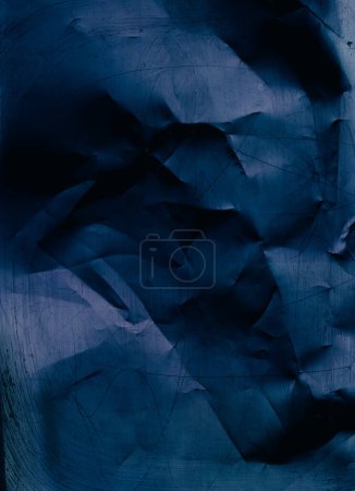 Foto de Scratched texture overlay. Worn paper. Creased noise. Blue black color grain dust on dark distressed gritty grunge abstract background. - Imagen libre de derechos