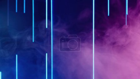 Téléchargez les photos : Color steam. Defocused neon light. Cyberpunk vapor. Blur UV pink blue purple glowing fog flow on dark abstract free space background. - en image libre de droit