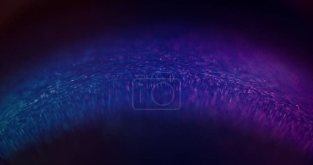 Foto de Fluorescent background. Neon bokeh light. Sparkling curve. Defocused UV blue purple color gradient glow on dark black abstract futuristic wallpaper with free space. - Imagen libre de derechos