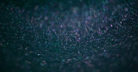 Photo for Bokeh light background. Blur circles texture. Underwater reflection. Defocused neon purple blue glowing dots flare on dark abstract poster with free space. - Royalty Free Image