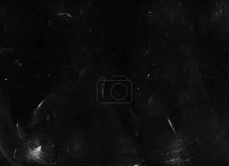 Photo for Distressed film texture. Dust scratches overlay. Old creased paper. Dark black white grain uneven crumpled worn grunge abstract copy space background. - Royalty Free Image
