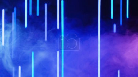 Téléchargez les photos : Neon background. Blur light. Color smoke. Laser illumination. Defocused blue purple lines glow mist cloud on dark abstract free space. - en image libre de droit