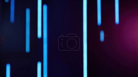 Foto de Neon background. Blur light. Laser illumination. Defocused fluorescent purple blue color glowing lines on dark abstract free space. - Imagen libre de derechos