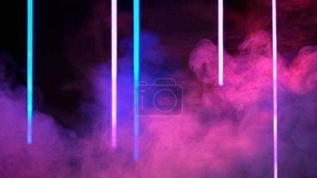 Téléchargez les photos : Color smoke background. Blur glow. Ultraviolet mist. Defocused neon pink blue purple light rays vapor floating on dark abstract free space. - en image libre de droit