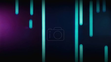 Photo for Bokeh neon glow. Futuristic background. Fluorescent illumination. Defocused cyan green blue purple color LED light stripes on dark black abstract free space. - Royalty Free Image
