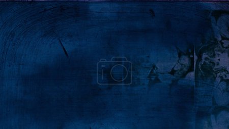 Photo for Distressed overlay. Dust scratches texture. Weathered glass. Fluorescent blue purple color grain stains on dark worn abstract background. - Royalty Free Image
