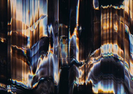 Photo for Glitch overlay. Screen distortion. Distressed texture. Blue orange color glow artifacts dust scratches noise on dark black illustration abstract background. - Royalty Free Image
