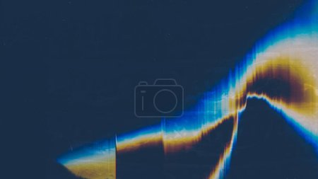 Foto de Distressed film. Aged overlay. Weathered texture. Blue orange color light flare stains dust scratches on dark black grunge illustration abstract background. - Imagen libre de derechos