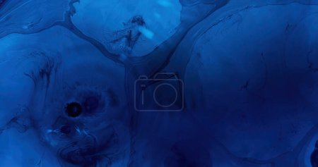 Photo for Paint water. Ink drop. Ripple texture. Fluid art. Dark blue black color wet oil liquid puddle pattern abstract background with free space. - Royalty Free Image