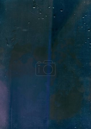Photo for Weathered glass. Dust scratches. Old film overlay. Dirt stains water drops on dark wet distressed window texture abstract illustration grunge background. - Royalty Free Image
