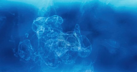 Photo for Paint water. Smoke flow. Ink drop. Underwater bubble. Blue white light vapor cloud floating abstract art background with free space. - Royalty Free Image