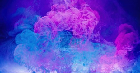 Photo for Ink water. Paint splash. Color explosion. Bright pink blue smoke cloud burst mix floating abstract art background with free space. - Royalty Free Image