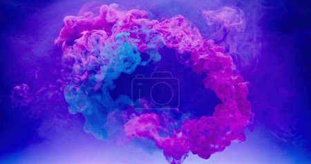 Photo for Paint water. Smoke frame. Vapor cloud. Ink mix. Bright pink blue color mist swirl floating abstract art background with copy space. - Royalty Free Image