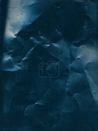 Photo for Crushed texture. Distressed film. Grunge overlay. Dust scratches noise on dark blue wrinkled uneven abstract illustration background. - Royalty Free Image