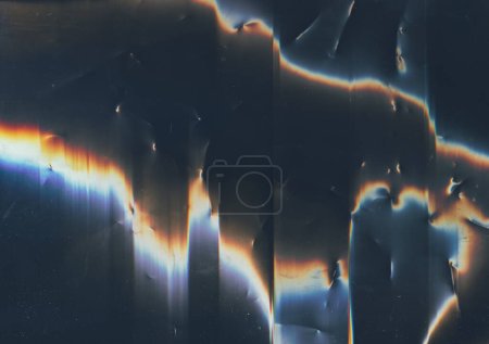 Photo for Distressed overlay. Worn film. Gritty texture. Blue orange color flare dust scratches noise on dark damaged abstract illustration background. - Royalty Free Image