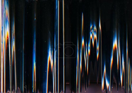 Photo for Glitch overlay. Aged film. Static noise. Blue orange white color artifacts dust scratches texture on dark black weathered illustration abstract background. - Royalty Free Image