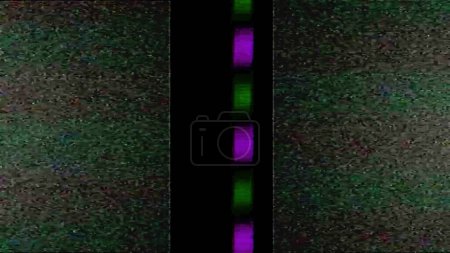 Photo for Analog TV glitch texture. VHS distortion. Green purple color grain static noise stripes old television signal failure dark abstract illustration background. - Royalty Free Image