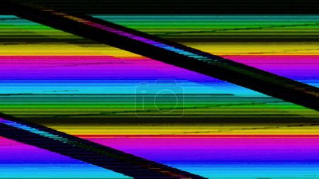 Photo for Color glitch analog distortion. Videotape defect. Pink blue yellow green black VHS stripes noise artifacts bright abstract illustration background. - Royalty Free Image