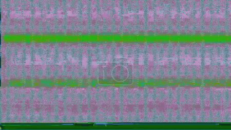 Photo for Analog distortion glitch noise. Videotape damage. Pink green color VHS grain stripes interference defect abstract illustration background. - Royalty Free Image