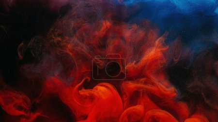 Photo for Color smoke. Paint water splash. Fire flame. Cosmic stardust. Red blue glowing glitter vapor texture on dark black abstract art background with free space. - Royalty Free Image
