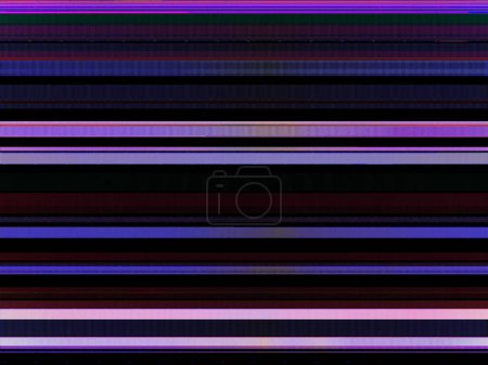 Photo for Analog glitch. VHS tape noise. Distortion texture. Purple pink blue red black color glowing lines artifacts on dark illustration abstract background. - Royalty Free Image
