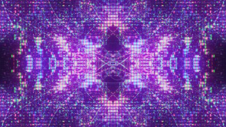 Photo for Digital kaleidoscope. Neon glitch. Fluorescent pink purple blue color glowing grain texture futuristic artifacts art abstract illustration background. - Royalty Free Image