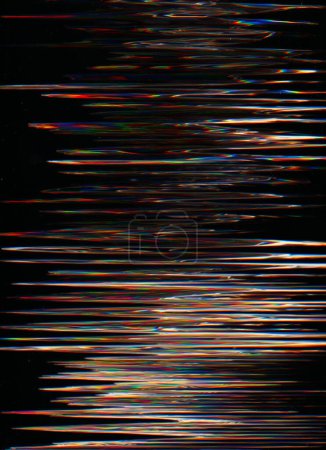 Photo for Glitch texture. Static noise. Distressed display. Red blue orange color analog defect dust scratches on dark black illustration abstract background. - Royalty Free Image