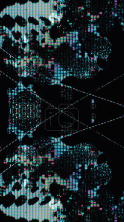 Photo for Digital art. Geometric glitch. Matrix artifacts. Blue pink color glowing pixel distortion noise on dark black futuristic abstract illustration background. - Royalty Free Image