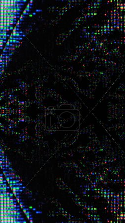 Photo for Digital pattern. Glitch pixel. LCD display distortion. Fluorescent blue pink green color glowing liquid crystal noise dots texture on dark black abstract illustration background. - Royalty Free Image