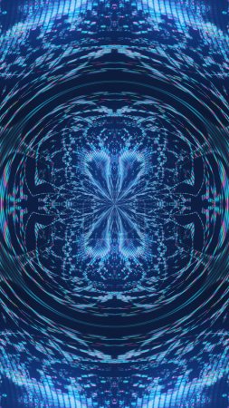 Foto de Falla futurista. Mosaico digital. Mandala electrónica. Luminoso azul rosa color brillo píxel textura artefactos círculo patrón arte abstracto ilustración fondo. - Imagen libre de derechos