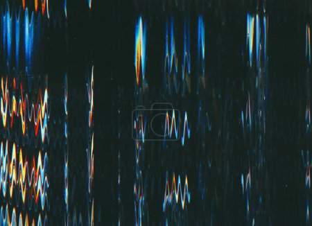 Photo for Glitch texture. Digital artifacts. Screen distortion. Blue red orange color wave static noise dust scratches on dark black illustration abstract background. - Royalty Free Image